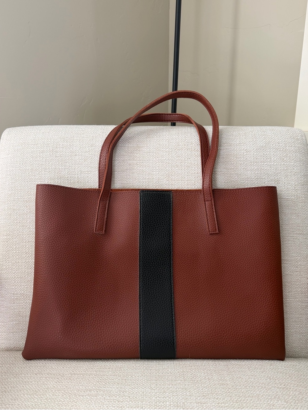 Vince Camuto Brown Tote with Black Center Stripe